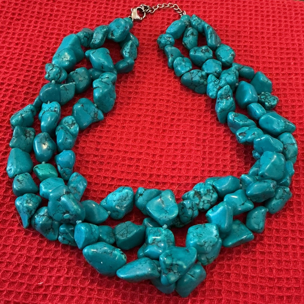 Turquoise Chip Statement Necklace With Sterling C… - image 1